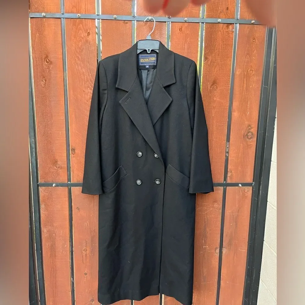 Pendleton Vintage black 100% wool double breasted Trench coat size 10P